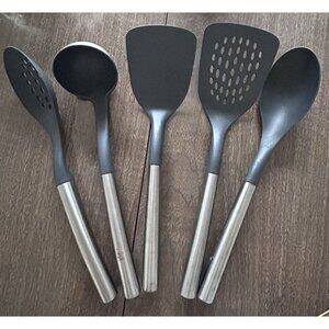 Sabatier 5 Piece Black Nylon Utensils Stainless Steel Handles Ladle Spatula